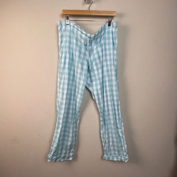 BedHead Pajamas Exclusive Neiman Marcus Blue Gingham Pajama Pants Women's Large - Picture 1 of 8